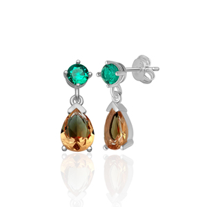 New arrival 925 Sterling <b>Silver</b> <b>Stud</b> Earrings with 4 mm Emerald Color and 6*8 Drop Sultanite Stones From Turkey - Product Image 2