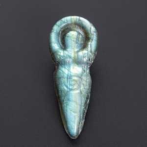 Pendentif Déesse en Labradorite Bleue Naturelle Authentique, Pierre Précieuse de Qualité, Fait Main, Vintage, Or et Argent Sterling, pour Fiançailles et Déclaration d'Amour - Product Image 1