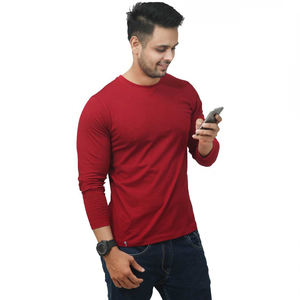 Venta al por mayor de algodón de primera calidad de manga larga Camiseta de gimnasio para los hombres logotipo personalizado bordado cuello redondo deportes Slim Fit diseño - Product Image 3