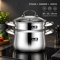Ensemble de casseroles multifonctionnelles avec couvercle en verre, 20/22/24 cm, en acier inoxydable 3 plis, pour cuisson à la vapeur et mijotage sur induction