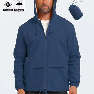 Men's Casual Winter Windbreaker Jacket Stand Breathable Hood Solid Color <b>Long</b> Sleeves Zipper Pockets Regular Fit Made <b>Canvas</b> - Product Image 1