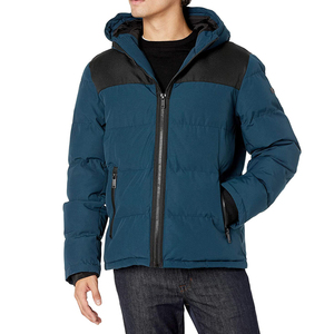 Men's Winter Casual Canvas Coated Breathable Zipper Front Pocket 100% Polyester Fiber Filled Hooded Puffer <b>Jacket</b> Solid Color - Product Image 5