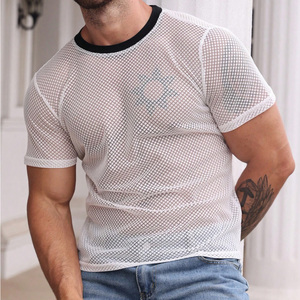 Camiseta de malla lisa para hombre, con logo personalizado, cuello redondo, transpirable, ligera, informal, deportiva, venta al por mayor del fabricante - Product Image 4