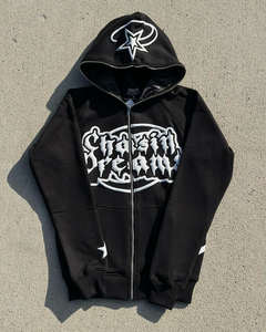 Hoodies Hommes 100% Coton Streetwear 3D Puff Print Surdimensionné Manches Raglan Satin Doublé Full Face Zip-up Brodé Hiver - Product Image 6