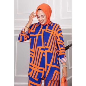 ชุดฮิญาบ2ชิ้นสีส้มลายทางผ้าวิสคอส - Product Image 2