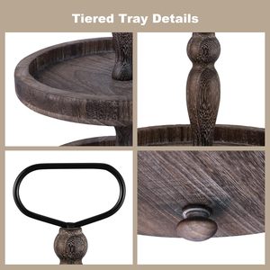 Plateau rustique en bois à 2 niveaux, décor de table de cuisine de ferme ronde plateau de service, nourriture Fruits Cupcake affichage café Bar maison - Product Image 5