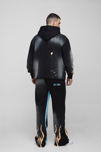 Survêtement surdimensionné personnalisé en gros, imprimé flamme délavé, pantalon de survêtement évasé pour homme, survêtement à panneaux, prix bas, OEM personnalisé - Product Image 5