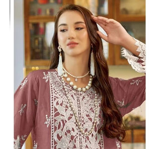 Organza bordada a mano Shalwar Kameez Chic invierno moda elegante Dupatta Dull Santoon tela para ropa India pakistaní - Product Image 1