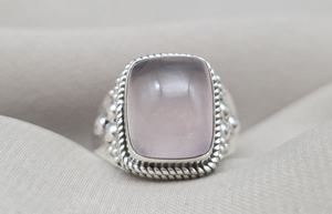 925 Sterling Silver Rose Quartz Ring Handmade Cushion Pink Gemstone Ring Vintage Boho Statement Jewelry for Women - Product Image 5
