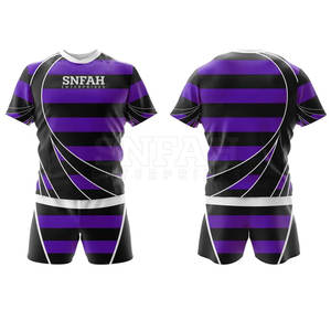 Ensembles d'uniformes de rugby unisexes respirants 100 % polyester à manches courtes, couleurs et logo personnalisables, tissu de haute qualité 360g, fabrication sportive - Product Image 6