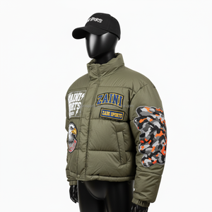 Veste matelassée pour femmes 320 GSM Polyester extérieur rembourrage chaud ton olive broderie personnalisée Patchwork veste matelassée pour femmes - Product Image 4