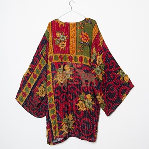 เสื้อคลุมกิโมโนสไตล์วินเทจสำหรับผู้หญิง ลายปักดอกไม้ ผ้าฝ้าย 100% ลายสก็อต เย็บอย่างประณีต เหมาะสำหรับฤดูใบไม้ผลิและฤดูใบไม้ร่วง - Product Image 3