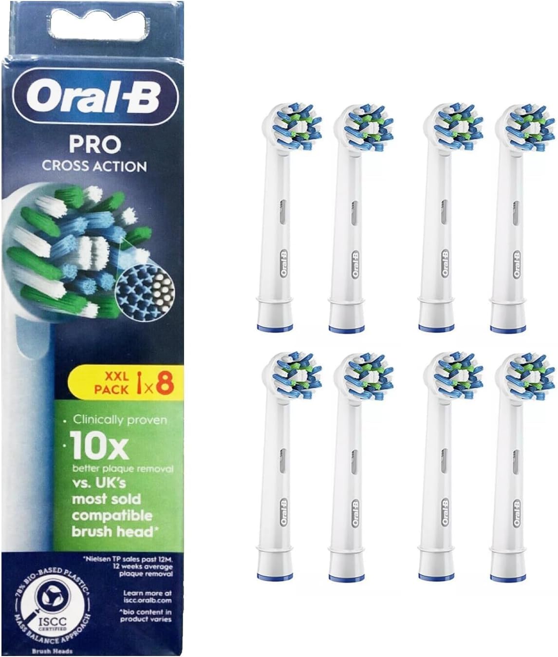 Насадка для электрической зубной щетки Oral-B Pro, X-образная и угловая щетина для более глубокого удаления зубного налета, упаковка из 8 белых