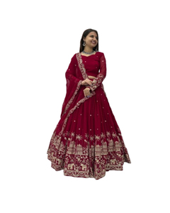 Filet traditionnel de créateur Lehengha Choli pour femmes Bollywood style indien fête-prêt à porter pour les mariages d'hiver indien pakistanais - Product Image 1