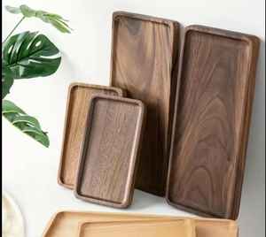 Plateau de service rectangulaire en bois d'acacia fait à la main avec poignée en métal Plateau décoratif de haute qualité pour dessert de petit déjeuner - Product Image 3