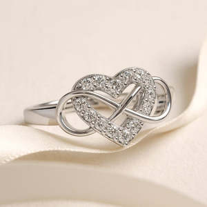 Zarkan 925 Hallmark <b>Adjustable</b> <b>Ring</b> Infinity Heart Propose Fine Engagement Jewelry Diamond IGI Certified Platinum Main Material - Product Image 1