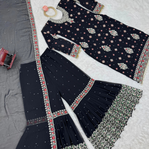 Hermoso traje de diseñador y Sharara-Dupatta con trabajo de hilo y secuencia - Product Image 1