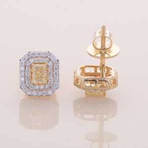 IGI Certified Lab Grown Yellow Diamond Radiant Cut Halo Stud <b>Earrings</b> 9KT <b>Gold</b> Rhodium Plated Luxury Wedding & Party Gift - Product Image 4