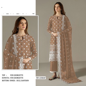 Dernière collection d'été Robe culturelle indienne pakistanaise longue style Salwar Kameez en broderie georgette pure pour fêtes d'anniversaire - Product Image 5