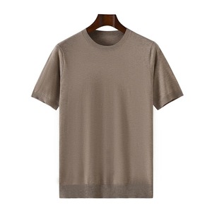 เสื้อสเวตเตอร์ผ้าวูลแบบสวมหัวสำหรับผู้ชายเสื้อสเวตเตอร์เสื้อโปโลแนวธุรกิจสำหรับฤดูร้อนเสื้อยืดถักแขนสั้นแบบบาง - Product Image 1