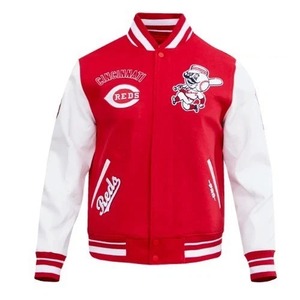 Veste universitaire en laine en gros, veste de baseball rétro avec manches en cuir, OEM/ODM disponible - Product Image 3