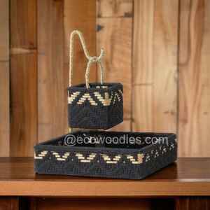 Meilleure vente de plateau organisateur à deux étages écologique fait à la main panier élégant en corde de coton de table - Product Image 3