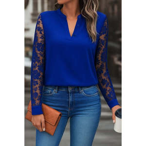 Blouse en crêpe à manches longues avec col et détails boutonnés pour femme, 29310 - Saks Mavi - Product Image 1