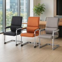 Chaise d'invité cantilever à dossier haut M08 de 107 cm, en cuir PU, base chromée, pour réunion, visiteur, noir, orange, gris