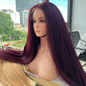 Venta al por mayor Raw Human Virgin Long Straight Vietnamese Raw Hair Lace Closure Peluca Color negro rojo - Product Image 1