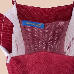 Bolsa ecológica de yute para mujer con estampado especial Warli, cierre abierto, soporte para botella de agua de 2 litros, disponible en marrón/blanco - Product Image 6