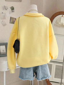 Sweat-shirt à capuche en polaire de couleur unie à demi-fermeture éclair pour femmes personnalisées, sweat-shirt en polaire épais et chaud pour dames - Product Image 2