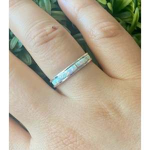 Navajo Handmade Sterling Silver Cluster <b>Rings</b> White <b>Opal</b> Princess Cut Topaz Cross Pattern Inlay Invisible for Everyday Wear - Product Image 2