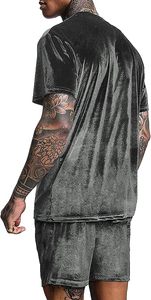 Conjunto corto de terciopelo con estilo para hombre, verano 2025, conjunto a juego en blanco con estampado de Hip Hop, trajes de chándal, ropa de gimnasio de dos piezas transpirable - Product Image 2