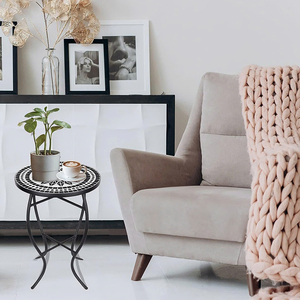 Mesa auxiliar plegable redonda de mosaico negro para patio, mesa de centro Bistro para exteriores e interiores, soporte para plantas - Product Image 3