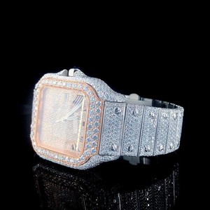 Montre-bracelet de luxe carrée analogique en acier inoxydable avec cristaux et diamants Moissanite certifiés, mouvement Miyota, design Rappers arabe, pour affaires - Product Image 5