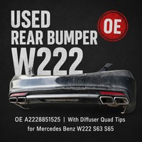 Ensemble de pare-chocs arrière d'occasion OE A2228851525 pour Mercedes Benz Classe S W222 S63 S65 2014-2017, pièces détachées démontées