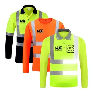 Groothandel Oem Werkkleding Met Lange Mouwen Snel Droog Hi Vis Veiligheid T-Shirt Reflecterende Werk Constructie Reflecterende Poloshirts.