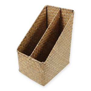 Divided seagrass file stand sustainable raffia magazine container desktop office table accessories - Product Image 5