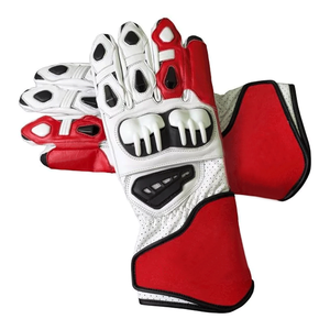 Guantes de moto de cuero blanco y rojo con protección elegante para nudillos, ropa deportiva estampada para carreras de autos, ropa de invierno de talla grande - Product Image 1