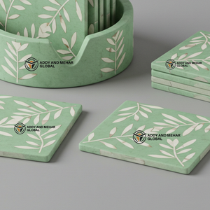 Indian Supplier Offers Handmade Green & White Bone Inlay <b>Coaster</b> Set with Holder Floral Pattern <b>Drink</b> <b>Coasters</b> - Product Image 5