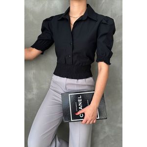 Blusa de Algodón con Botones Delanteros para Mujer, Marca Topshow, Color Negro, Estilo Casual, Manga Larga, para Uso Diario - Product Image 1