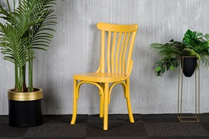 เก้าอี้รับประทานอาหารไม้สีเหลืองทันสมัยสไตล์ย้อนยุคกรอบโค้งตัวหนาเหมาะสำหรับห้องนั่งเล่นโรงแรมและพื้นที่กลางแจ้ง - Product Image 2