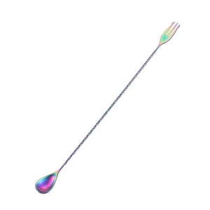 Best Selling Bar Tool Barspoon Twisted Stem Handled Cocktail Spoon for Mixing <b>Glasses</b>, Bartending Swizzle Stick with folk - Product Image 1