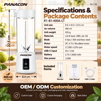 Blender Portabel OEM 400ml, USB-C Rechargeable, Mini Juicer Elektrik, Pembuat Smoothie Pribadi untuk Shake