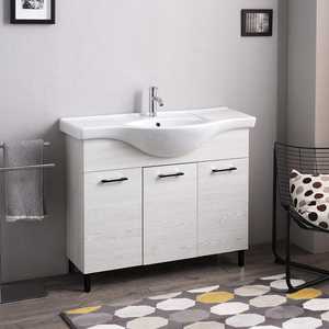 Mueble de Baño Ravenna de 105 cm con Lavabo, Roble Blanco y Detalles en Negro - Product Image 1