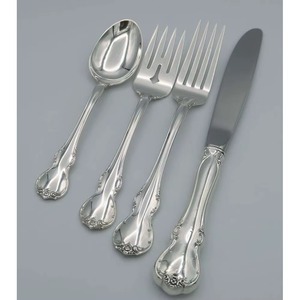 Silver Color Finished <b>Antique</b> Design Handle Stainless Steel Flatware Set Of 4 Fork Spoon Knife Dishwasher <b>Safe</b> Cutlery Set - Product Image 1