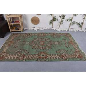 Tapis Vintage en Laine à Fleurs Vert Beige 4.9ft X 8.1ft Style Classique pour Salon Chambre Peluche Pile Rectangulaire Viscose Polyester - Product Image 3