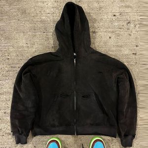 Nouveau Hoodie d'Hiver Streetwear Vintage en Coton, Effet Délavé au Soleil et Lavage Acide, en Molleton French Terry Uni, Coupe Boxy Zippée, Brodé - Product Image 4