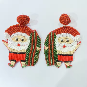 ต่างหูรูปหัวซานต้าทำด้วยมือเครื่องประดับคริสต์มาสลูกปัดสีแดงสีขาวที่มีน้ำหนักเบาสไตล์ห่วงสำหรับเทศกาลวันหยุดของผู้หญิง - Product Image 1