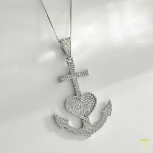 Hip Hop Iced Out Croix Ancre Coeur Pendentif En Argent Sterling 925 avec VVS Lab Grown Diamant Bijoux Foi Espoir Amour Cadeau pour Elle - Product Image 5